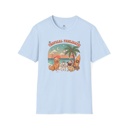 Cute Dogs on Beach Tropical Christmas Holiday T-Shirt