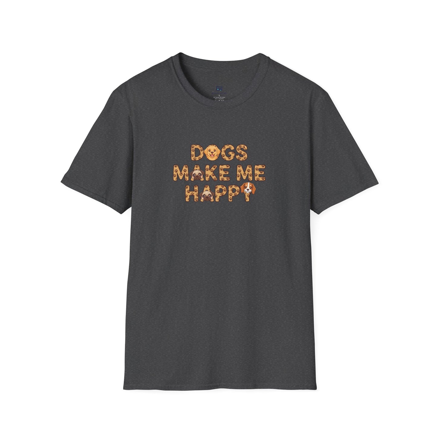 "Dogs Make Me Happy" Cute Cartoon Dog Tee