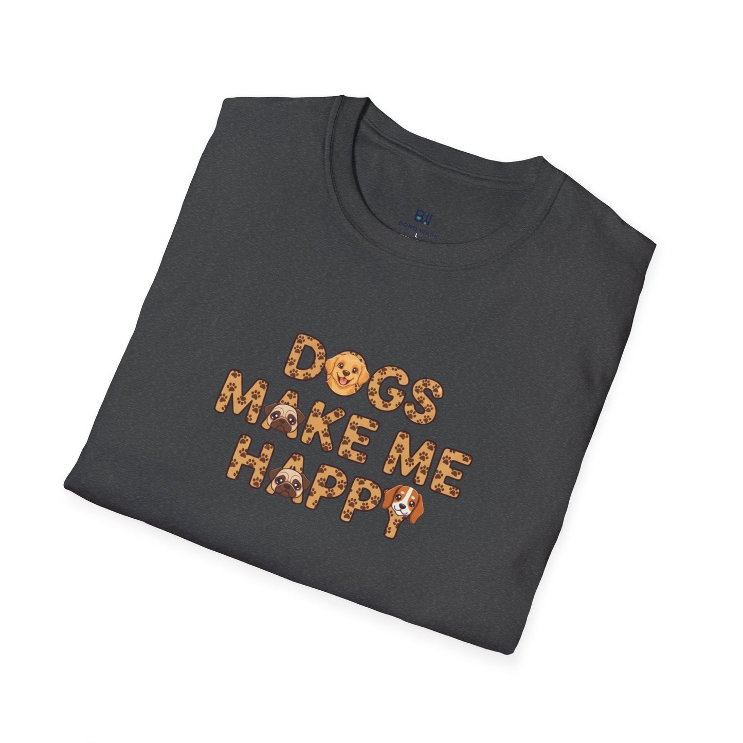 "Dogs Make Me Happy" Cute Cartoon Dog Tee
