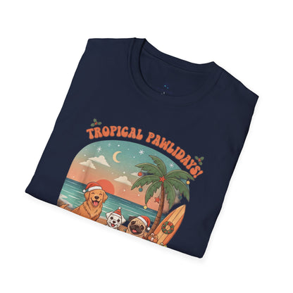 Cute Dogs on Beach Tropical Christmas Holiday T-Shirt