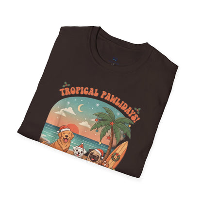 Cute Dogs on Beach Tropical Christmas Holiday T-Shirt