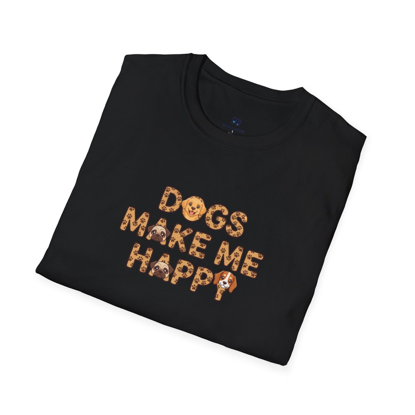 "Dogs Make Me Happy" Cute Cartoon Dog Tee